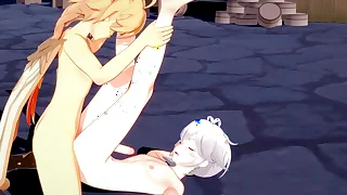 Genshin Impact Yaoi - Aether and Kazuha Footjob and bareback yon creampie - Sissy crossdress Japanese Asian Manga Anime Film Fun Porn Gay